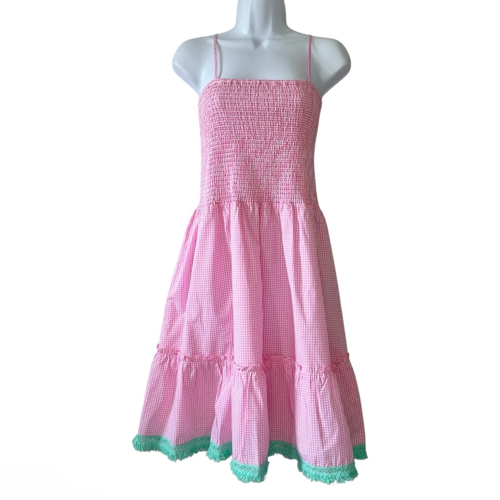 Sail to Sable Tuckernuck Women’s Pink & White Gingham Spaghetti Strap Dress- XL